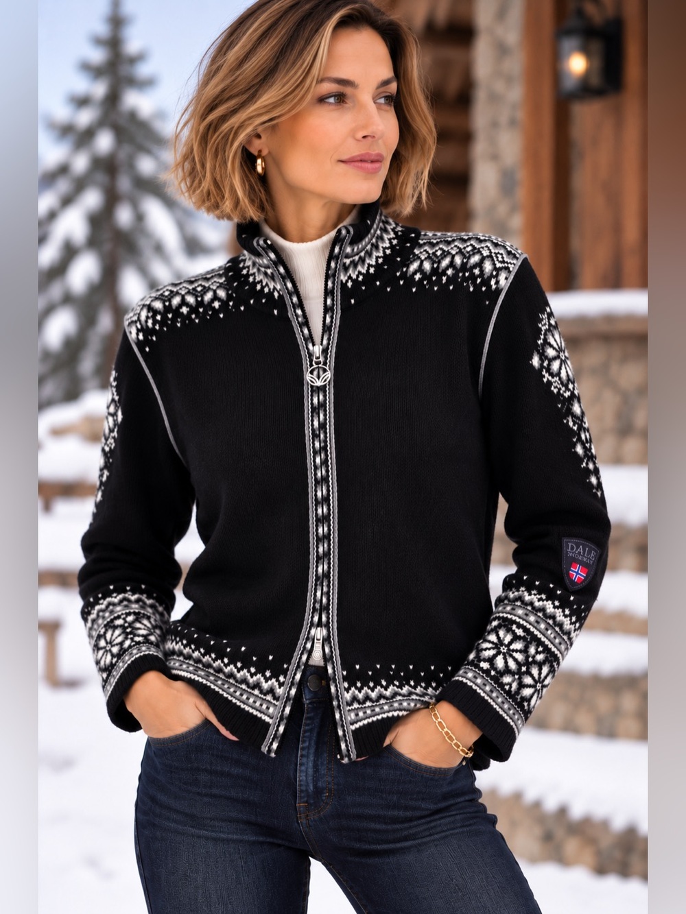 Dale of Norway 100% Wool Double Zip-Up Nordic fair isle Sweater Cardigan L